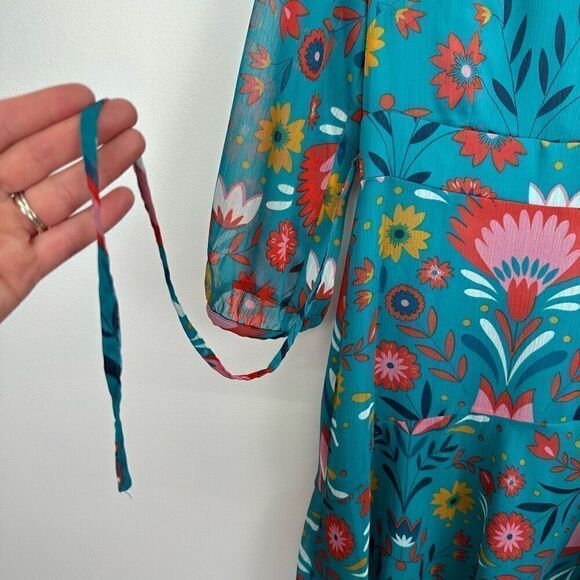 Boden Woman’s Teal Isabelle Feminine Multicolored Red Floral Midi Dress - Picture 7 of 13